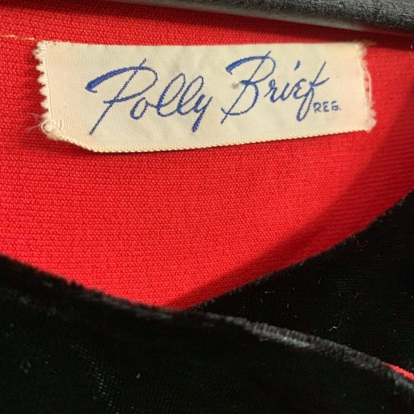 1940s 40s Vintage Red Rayon Crepe Dress with Black Fringe by "Polly Brief" - Picture 5 of 7